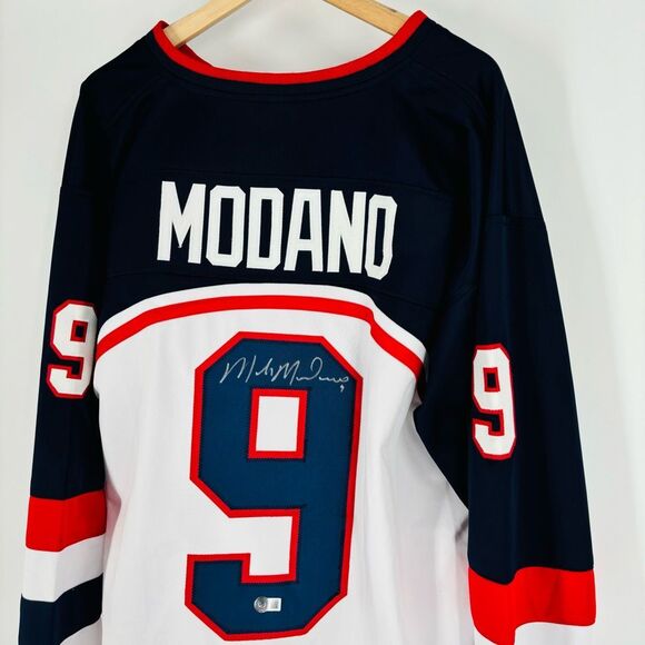 NWOT Mike Modano Autographed USA Hockey Jersey Blue White Mens Size XL Olympics - Picture 2 of 6
